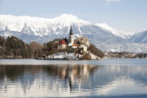 Lake Bled with castle behind, Bled, Slovenia Lake Bled