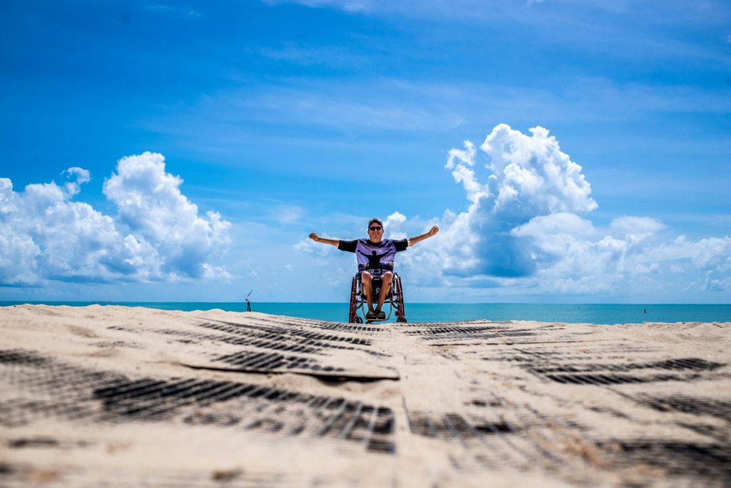 A man sitting on the wheelchair